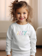 Girls Hey Pattern Crew Neck Long Sleeve Sweatshirt