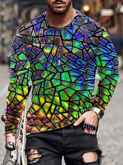 Neon Foil Print Men's Long Sleeve Tee Autumn Stylish Tee