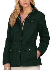 Solid Button Front Jacket Casual Long Sleeve Outerwear With Pockets