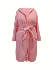 Long Sleeve Flannel Fleece Bathrobe With Pockets