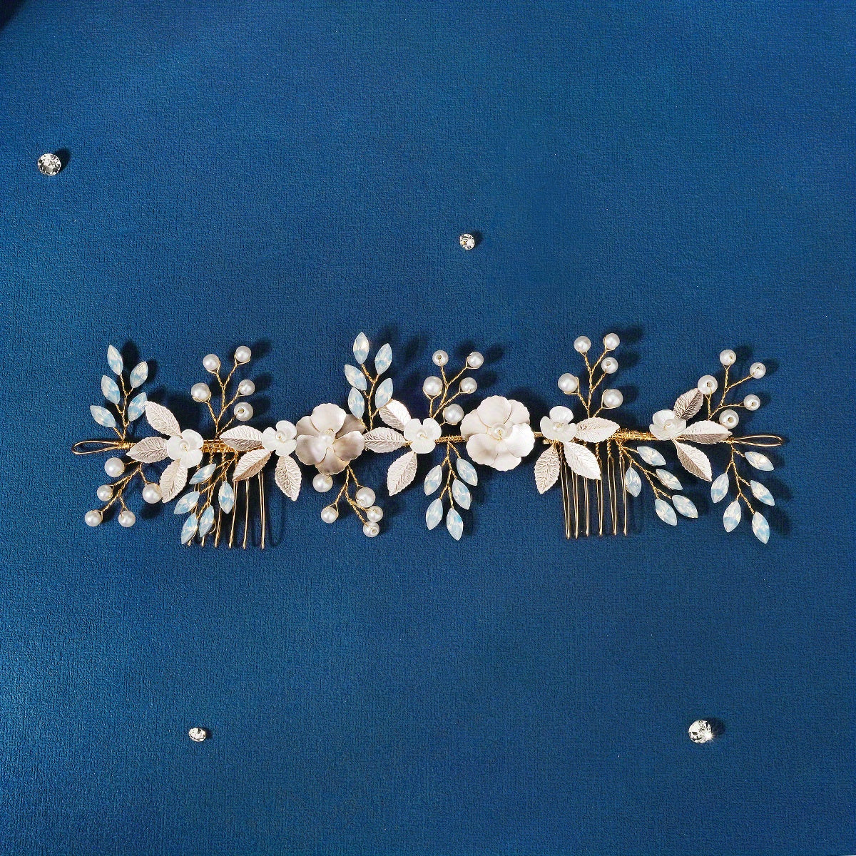 Bridal Flower Headband Hair Comb Faux Pearl Wedding Jewelry