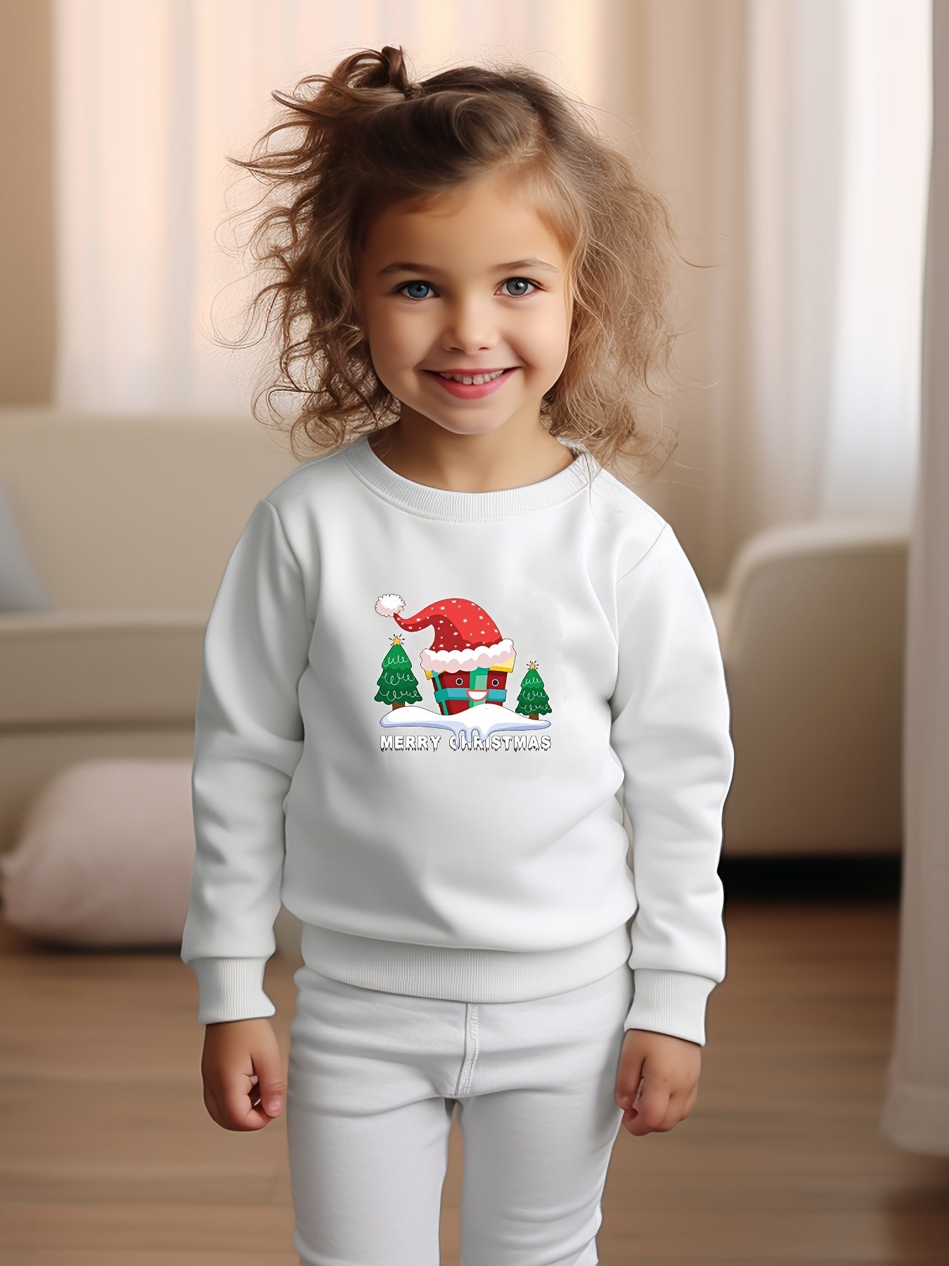 Christmas Gift Graphic Crew Neck Long Sleeve Sweatshirt for Kids