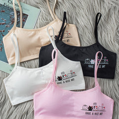 4pcs Girls Cat Print Stretchy Bralette Underwear