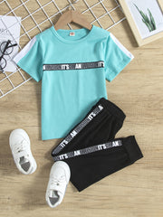 2pcs Boys Letter Graphic Tee Top & Pants Set Kids Summer Clothes