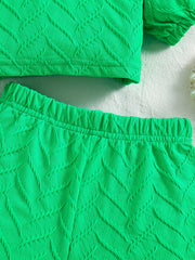 2pcs Toddler Girls Chevron Textured Crop Top & Shorts Set