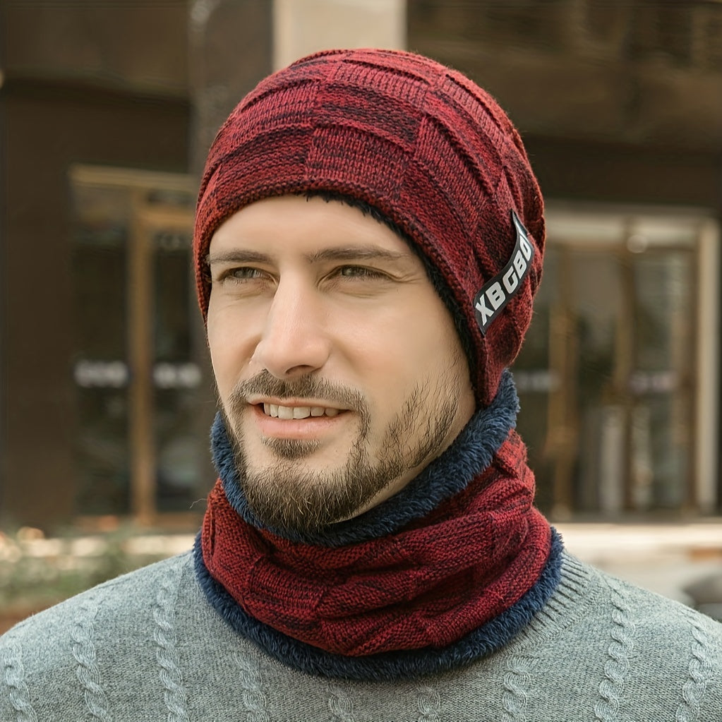 Winter Beanie Hat & Scarf Set Thick Fleece Neck Warmer Skull Cap Keep Ear Warm