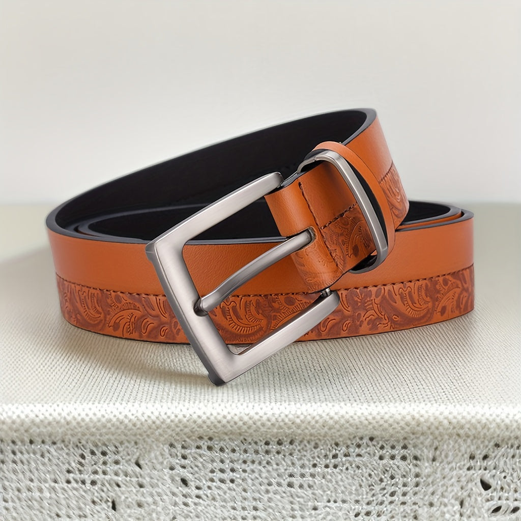 Men's Retro Flowers Pattern Buckle Belt Decorative Accessories