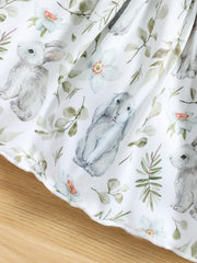 Baby Girls Long Sleeve Romper & Rabbit Print Bib Pants Outfit