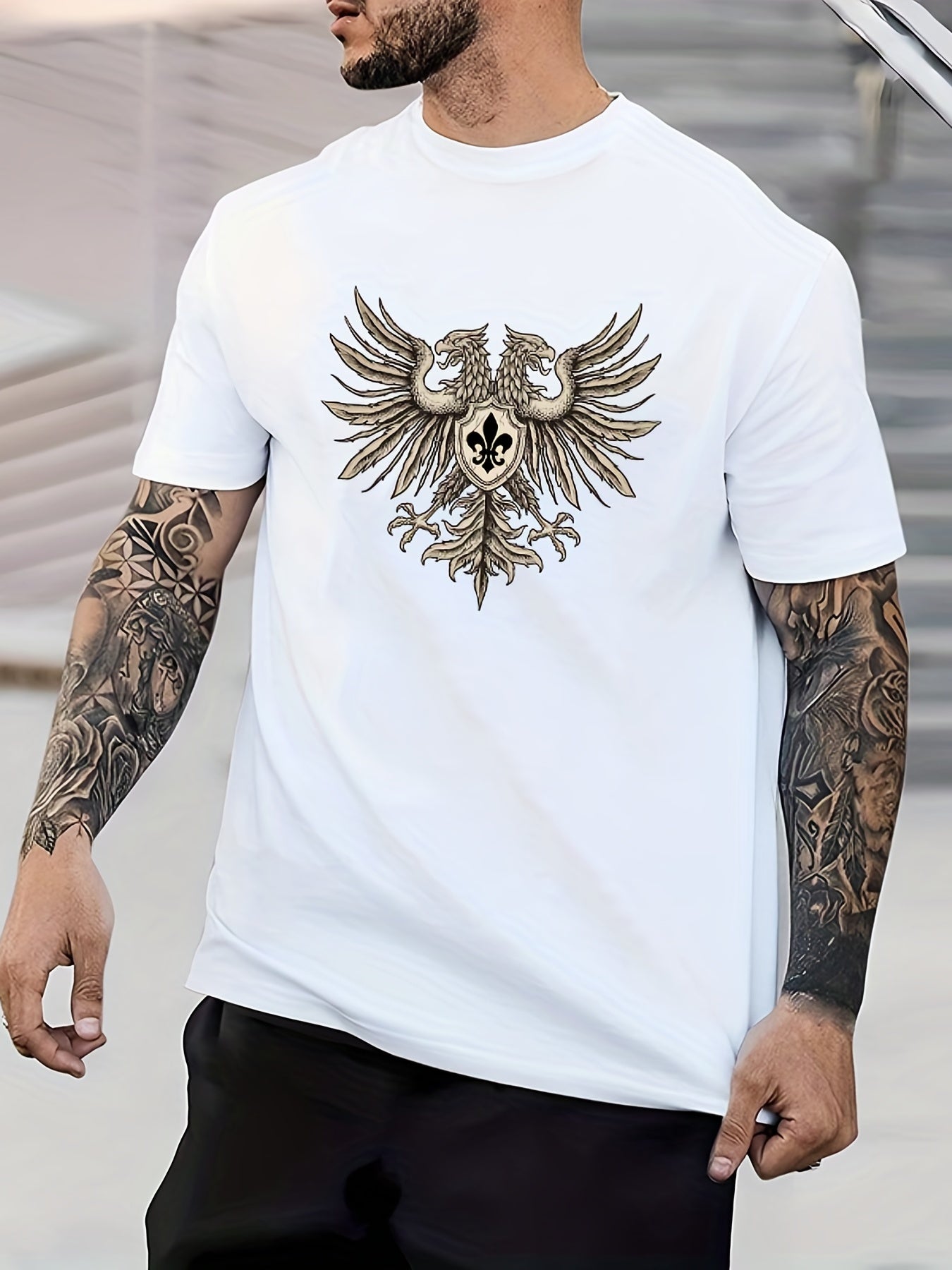 Retro Eagle Print Men's Graphic Crew Neck Active T-shirt