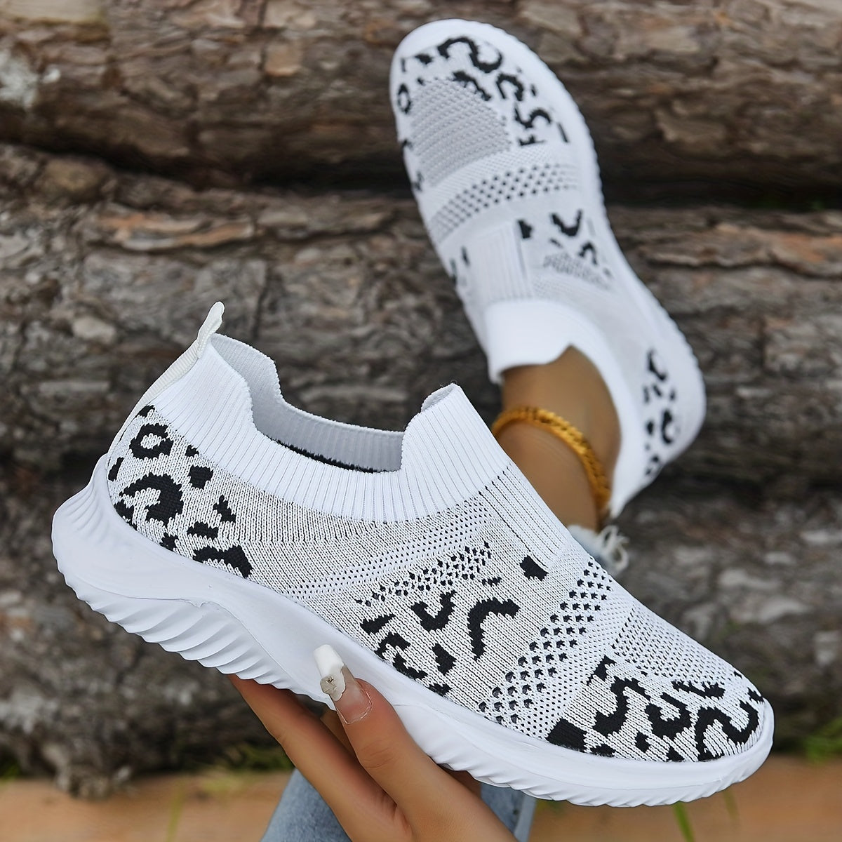 Leopard Print Slip On Sock Shoes Lightweight Sneakers