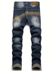 Men's Casual Slim Fit Stretch Denim Jeans with Butterfly Print