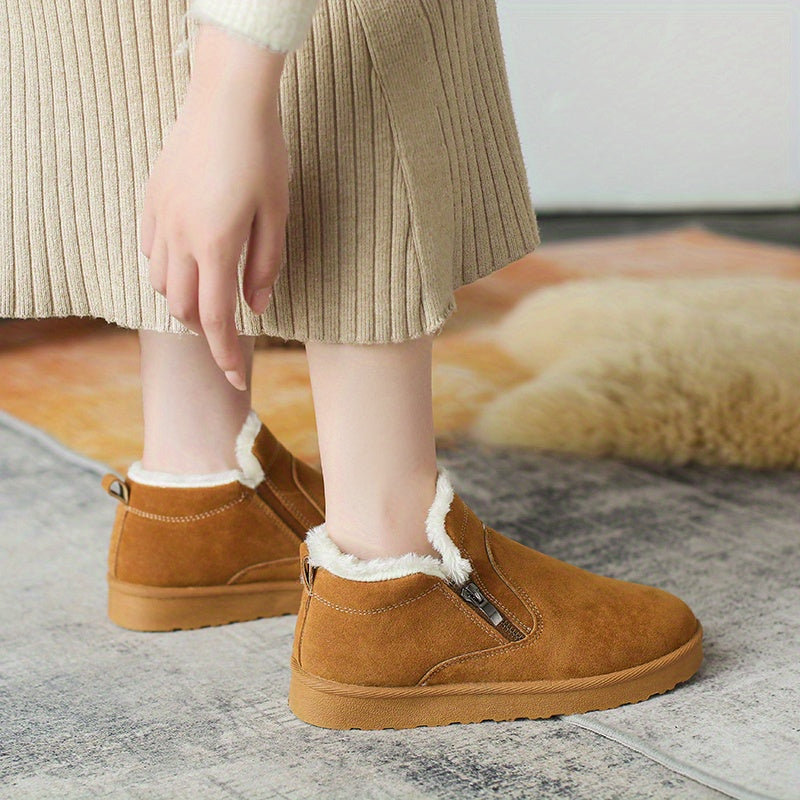Women's Plush Inner Thermal Flats Side Zipper Winter Shoes