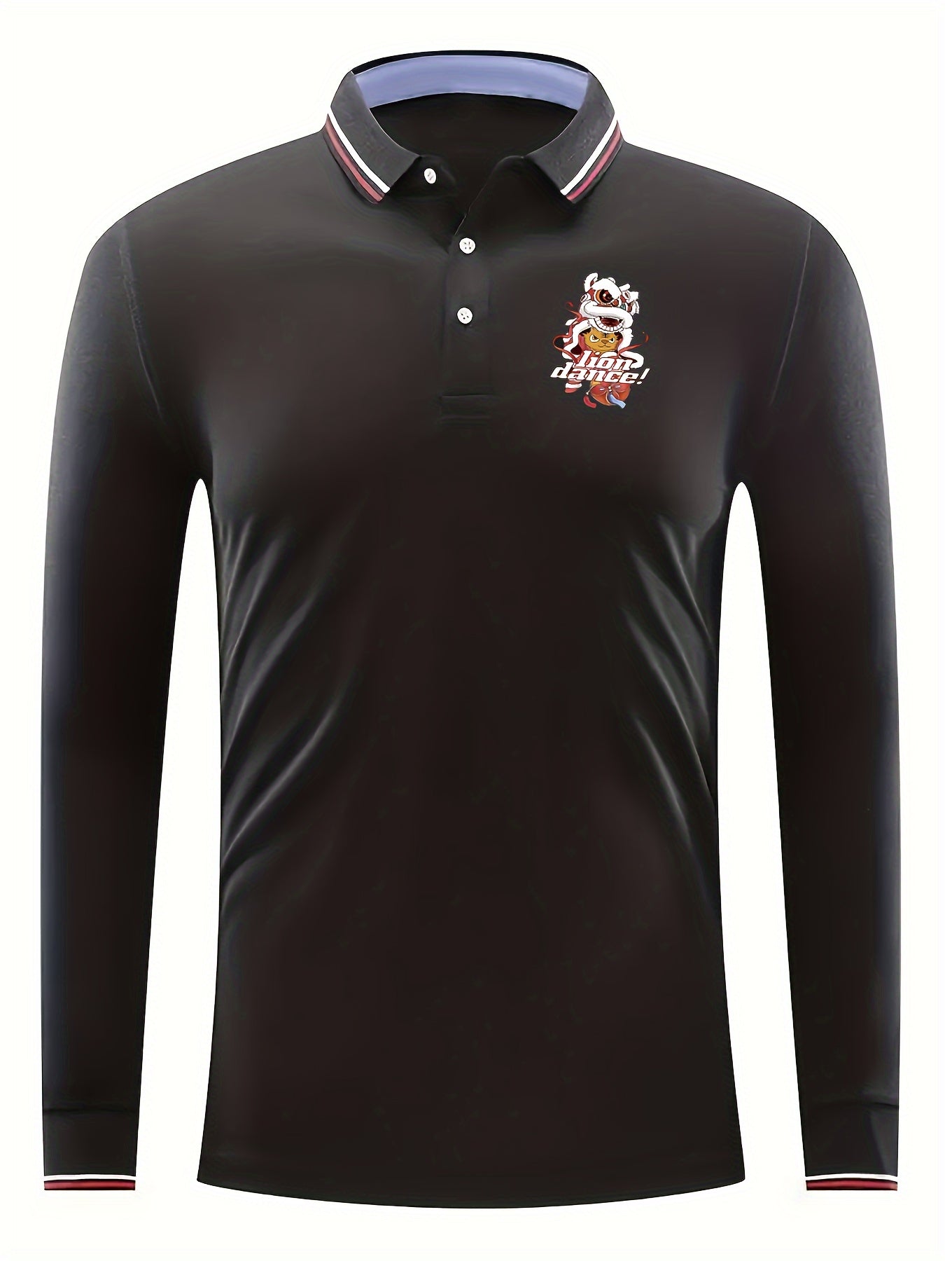 Lion Dance Pattern Men's Casual Comfy Long Sleeve Shirt