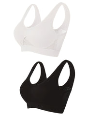 2 Pack Plus Size Sports Bra Set Breathable Mesh Medium Stretch Yoga Running Bra