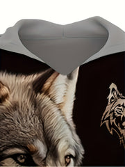 Wolf Print Hoodie Graphic Sweatshirt Mens Hooded Pullover