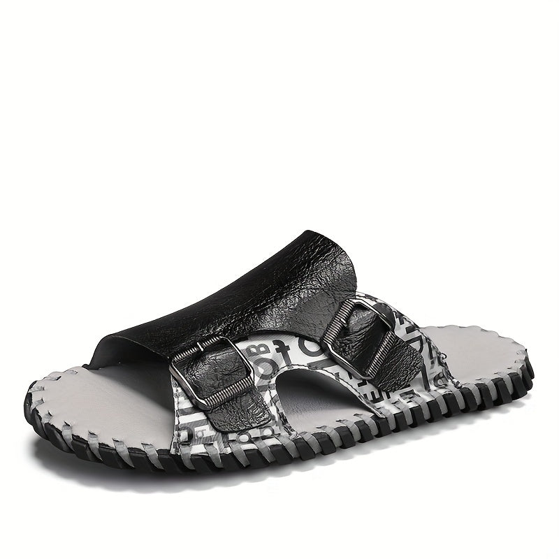 Men's Casual Slip On Slide Sandals with Buckle Strap