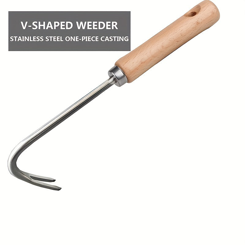 1pc V Shaped Weeding Tool for Garden with Wooden Handle