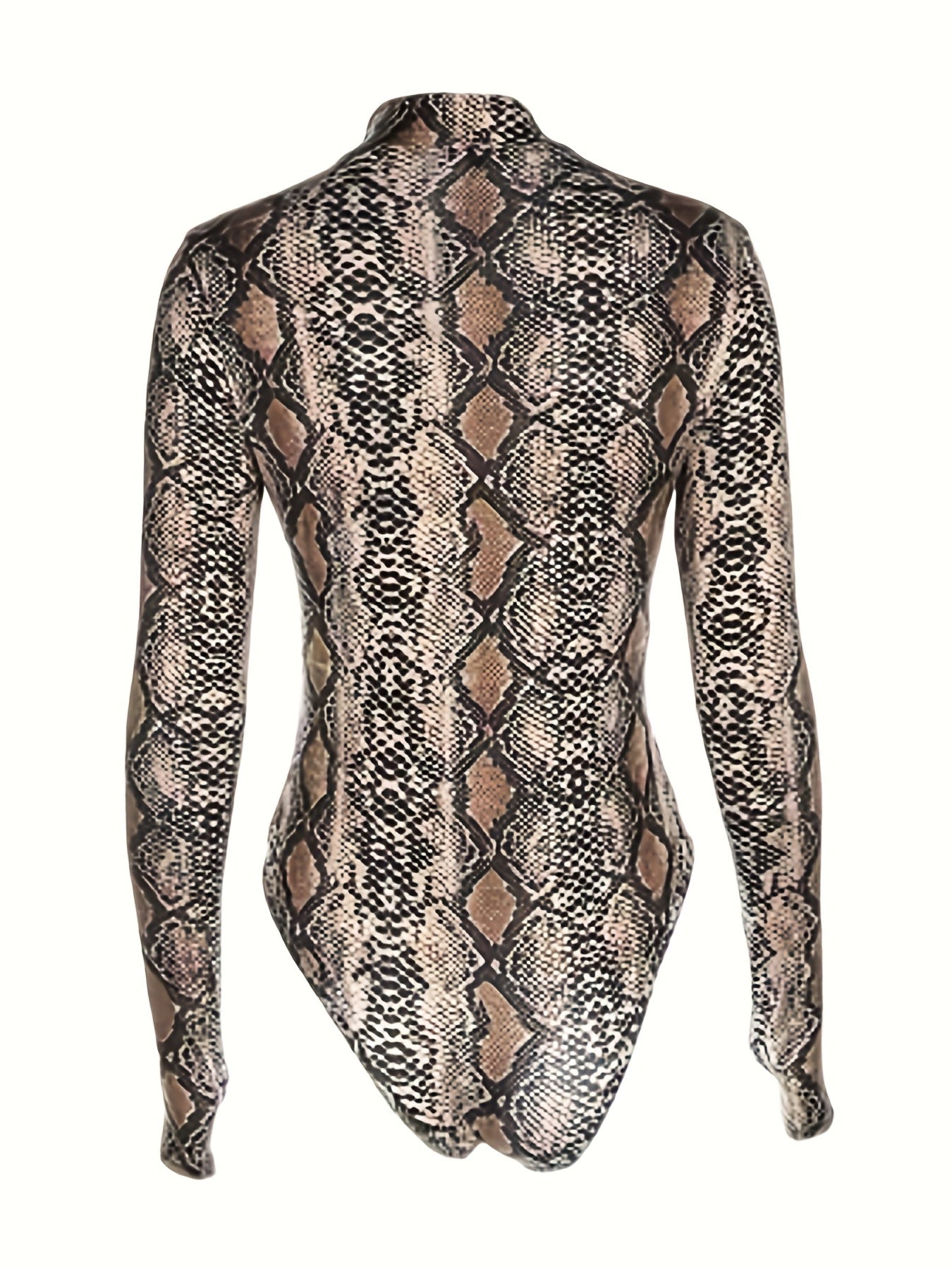 Snakeskin Print Mock Neck Bodysuit Sexy Long Sleeve One Piece Bodysuit