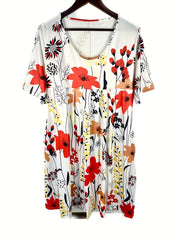 Casual Dress Women's Plus Floral Print Short Sleeve Dress