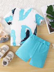 2pcs Baby Boys Graffiti T-shirt & Shorts Set for Summer