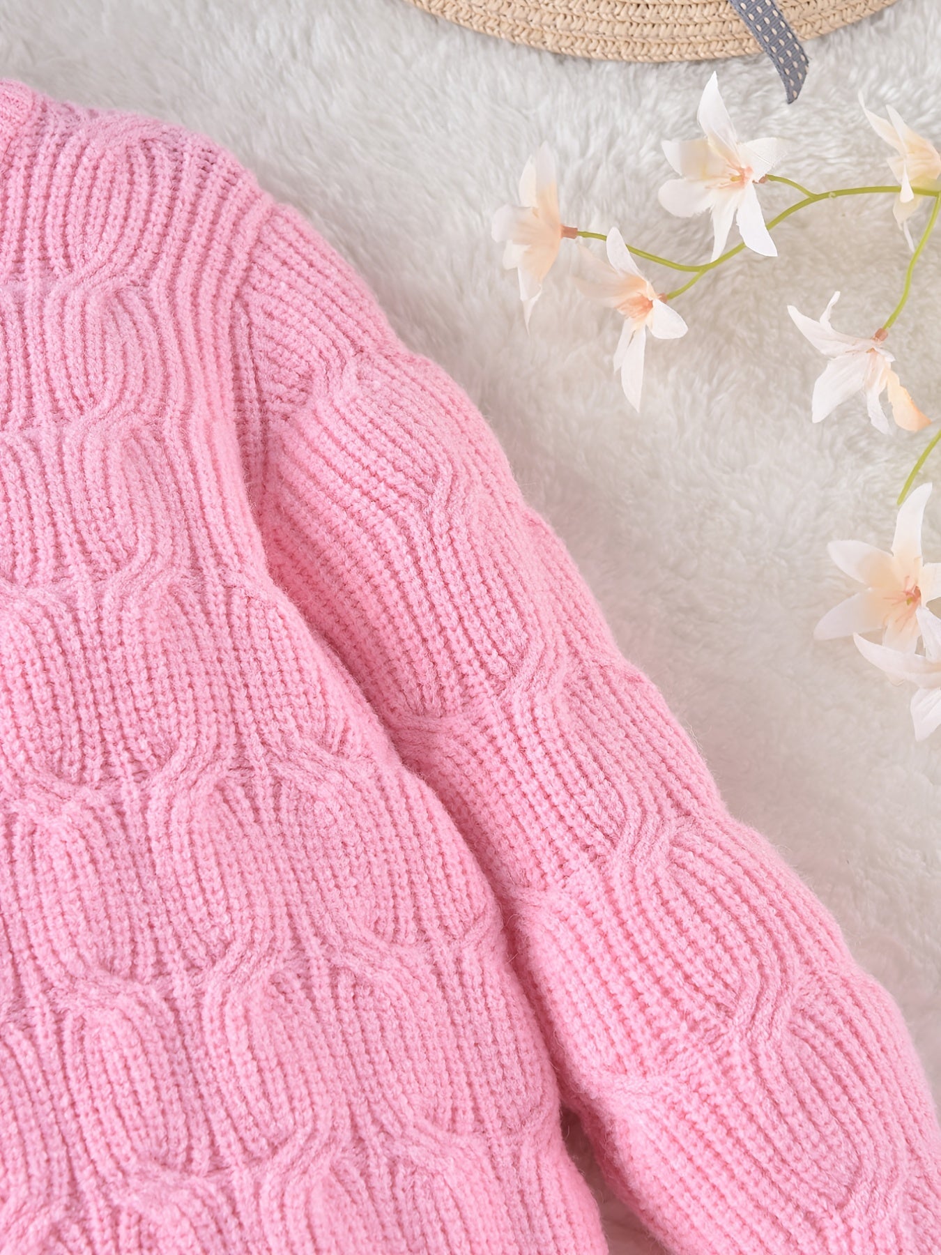 Girls' Jacquard Knitted Crew Neck Warm Sweater Top Pullover