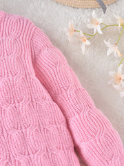 Girls' Jacquard Knitted Crew Neck Warm Sweater Top Pullover