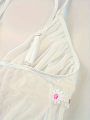 Sultry Mesh Slip Nightdress V Neck Backless Sleep Dress Women's Sleepwear