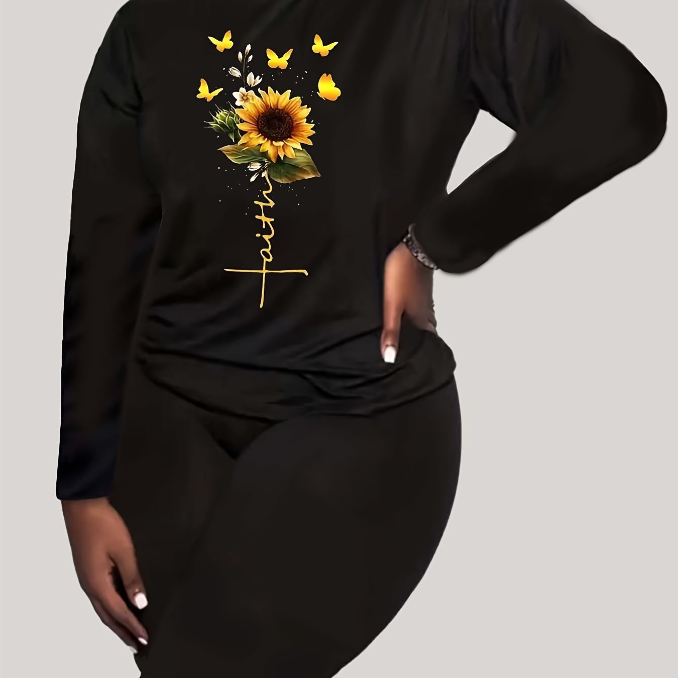 Floral & Butterfly Print Long Sleeve Top & Leggings Set