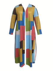 Colorblock Geometric Print Long Sleeve Cardigan