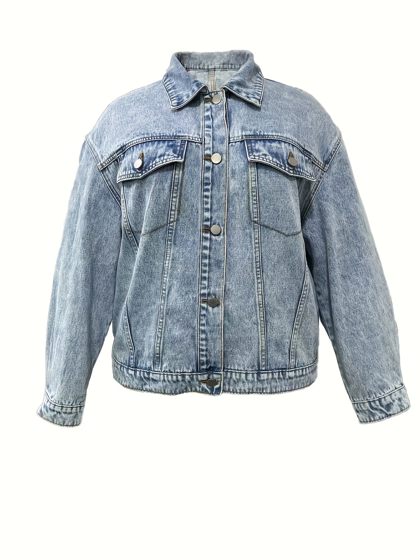 Solid Button Long Sleeve Denim Jacket