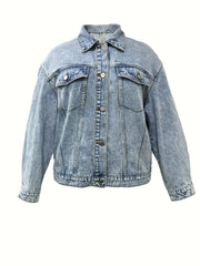 Solid Button Long Sleeve Denim Jacket