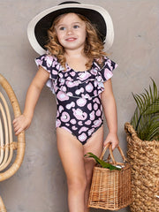 Leopard Print Tankini Ruffle Girls Swimsuit