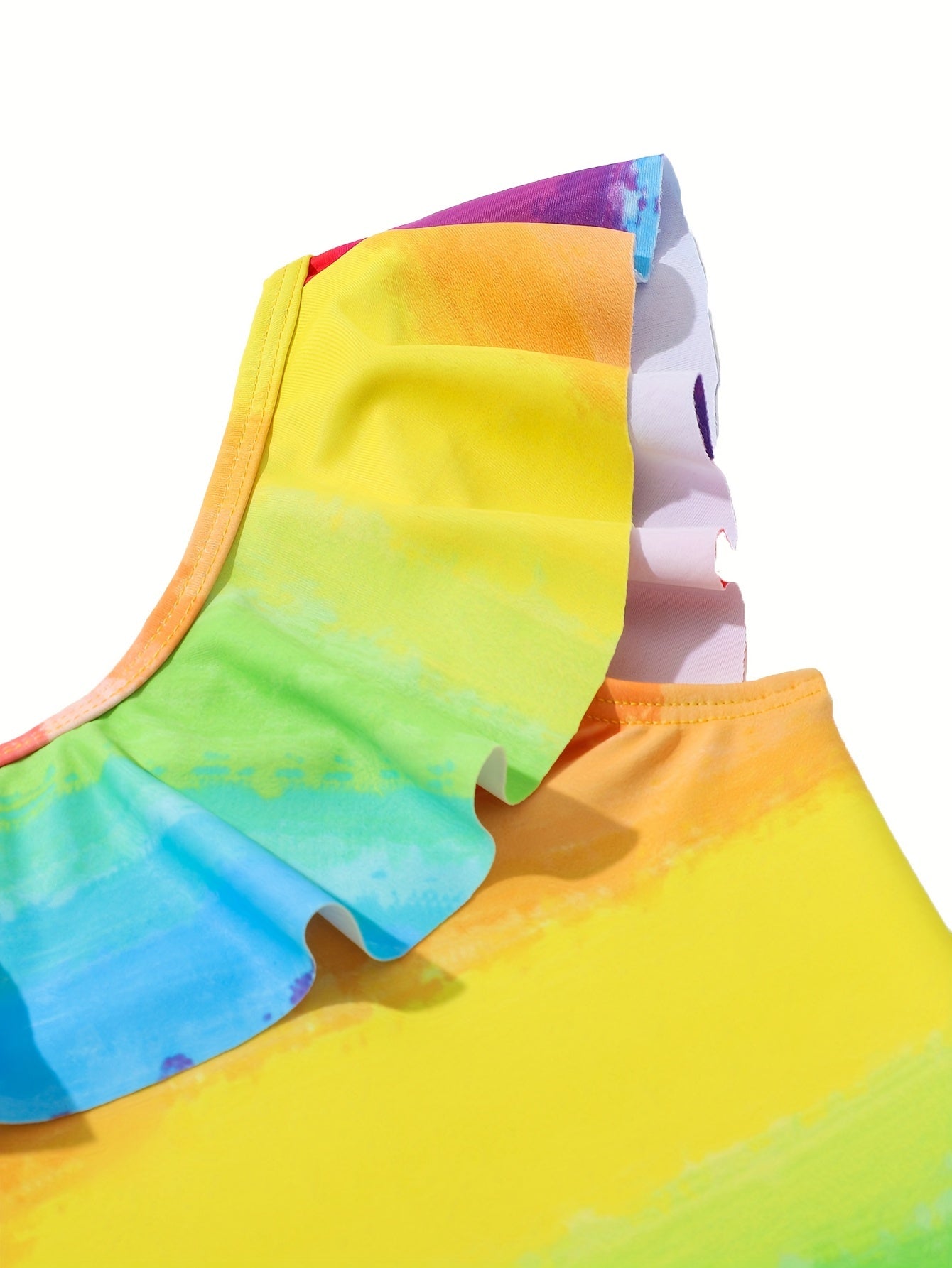 Gradient Rainbow Ruffle Trim Swimsuit for Girls