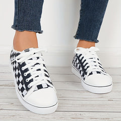 Women's Plaid Lace Up Canvas Sneakers Lightweight Shoes