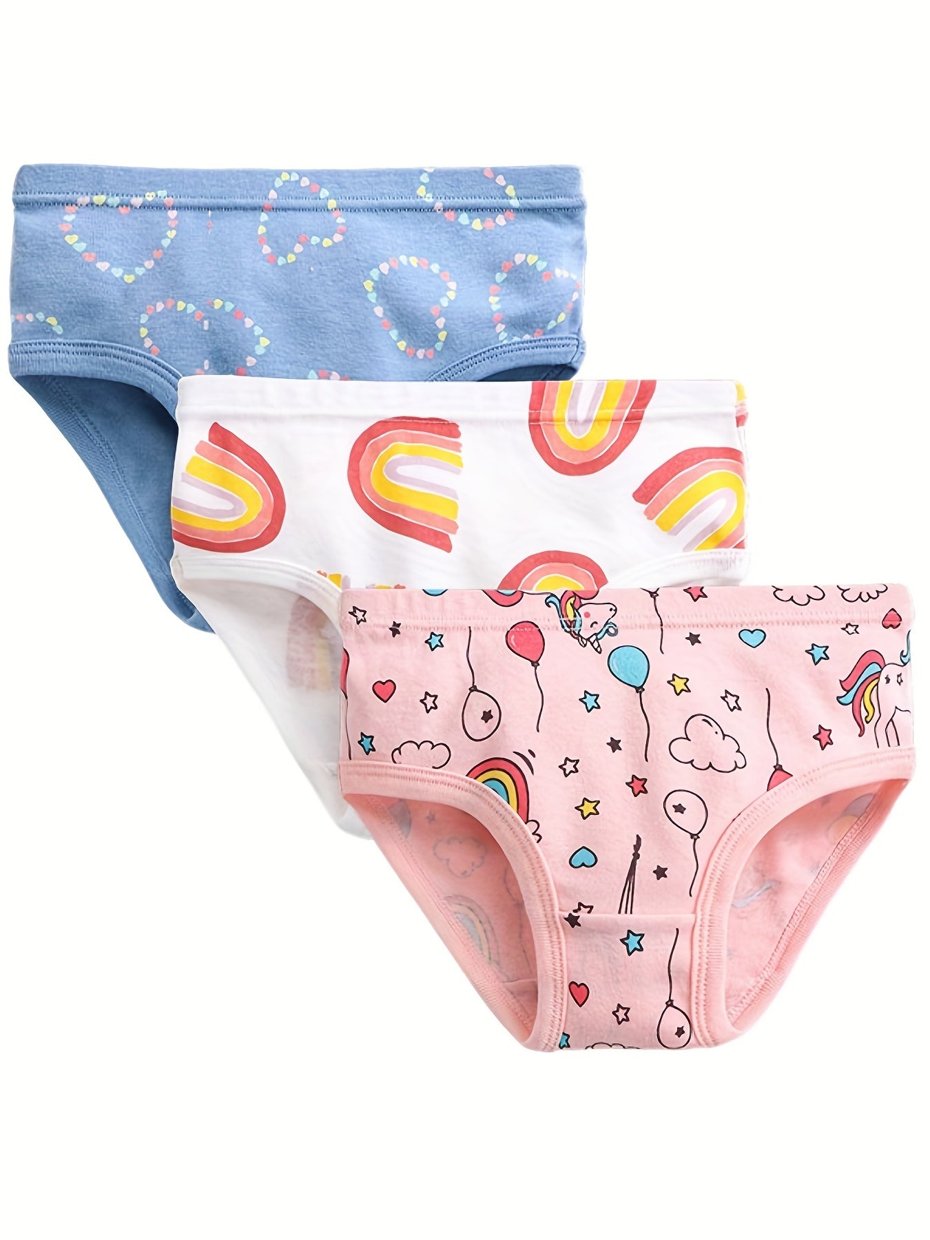 3pcs Girl's Triangle Panties Multiple Colors Elastic Waist Shorts