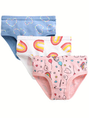3pcs Girl's Triangle Panties Multiple Colors Elastic Waist Shorts