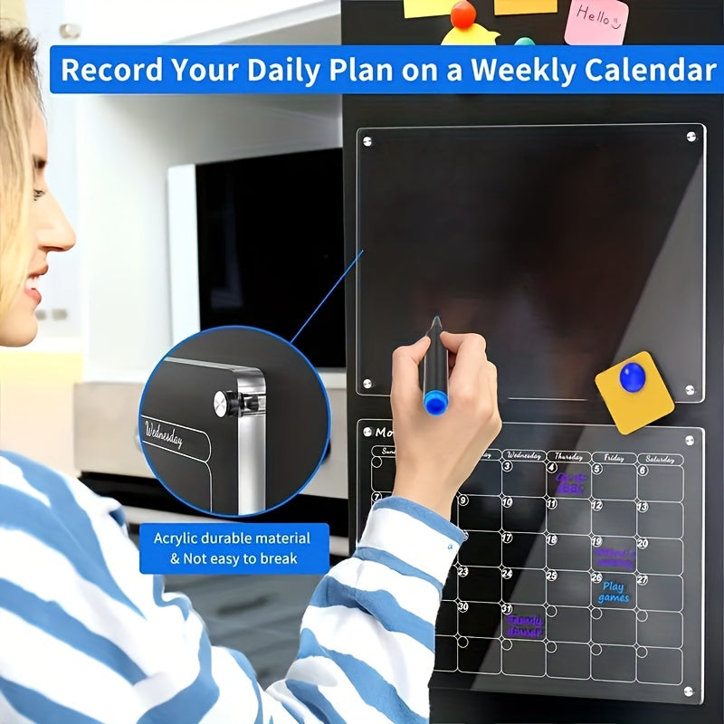 2pcs Acrylic Magnetic Dry Erase Board Calendar For Fridge 9 x13 Inches