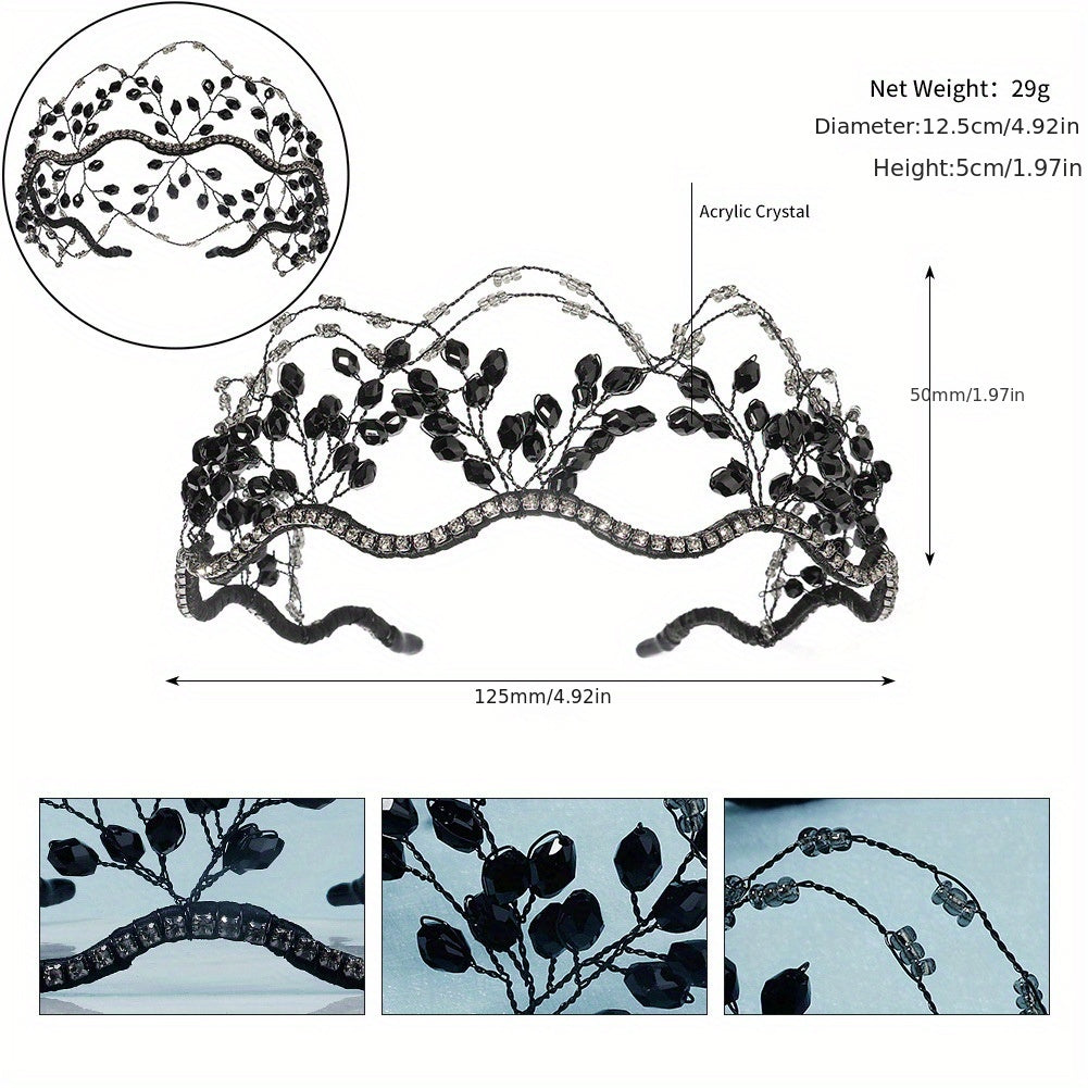 Crystal Crown Hair Hoop Mesh Beaded Hairbands Wedding Bridal Tiaras
