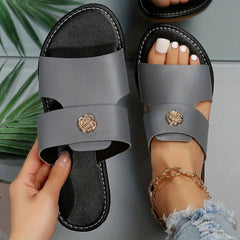 Women's Flat Slide Sandals Casual Open Toe Slip On Outdoor Beach Slide Shoes