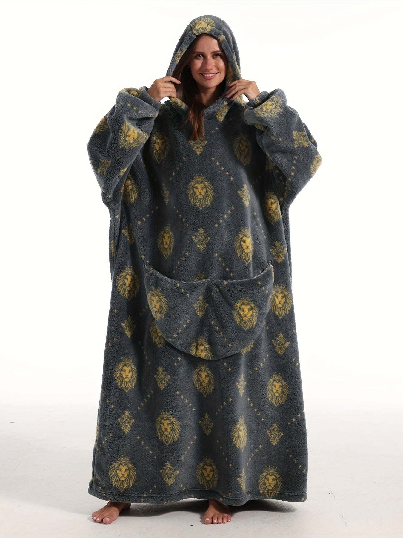 Flannel Hooded Nightgown Plus Panda Print Robe