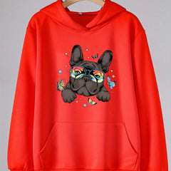 Puppy Print Hoodie Casual Sweatshirt With Kangaroo Pocket