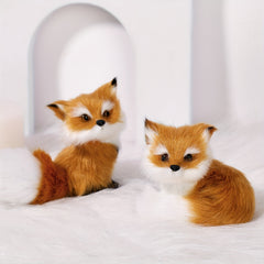 2pcs Realistic Fox Plush Stuffed Animals Soft Mini Toy Brown & Mini Foxes