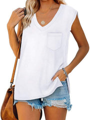 Women's V Neck Tank Top Loose Side Slit Tunic Cami