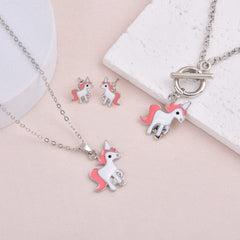 Unicorn Watch Necklace Earrings Set for Girls