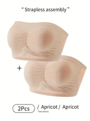 2pcs Solid Strapless Bandeau Bras Stretch Everyday Bra Women's Lingerie