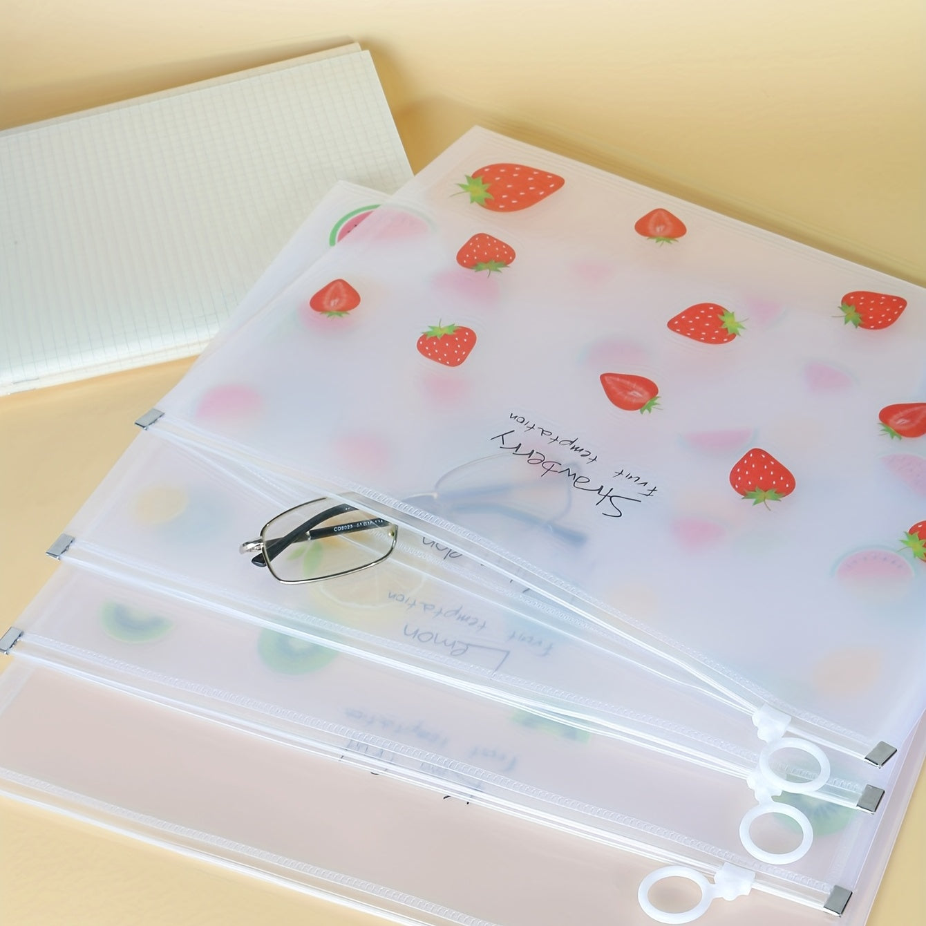 Strawberry Patterned Clear Document Bag