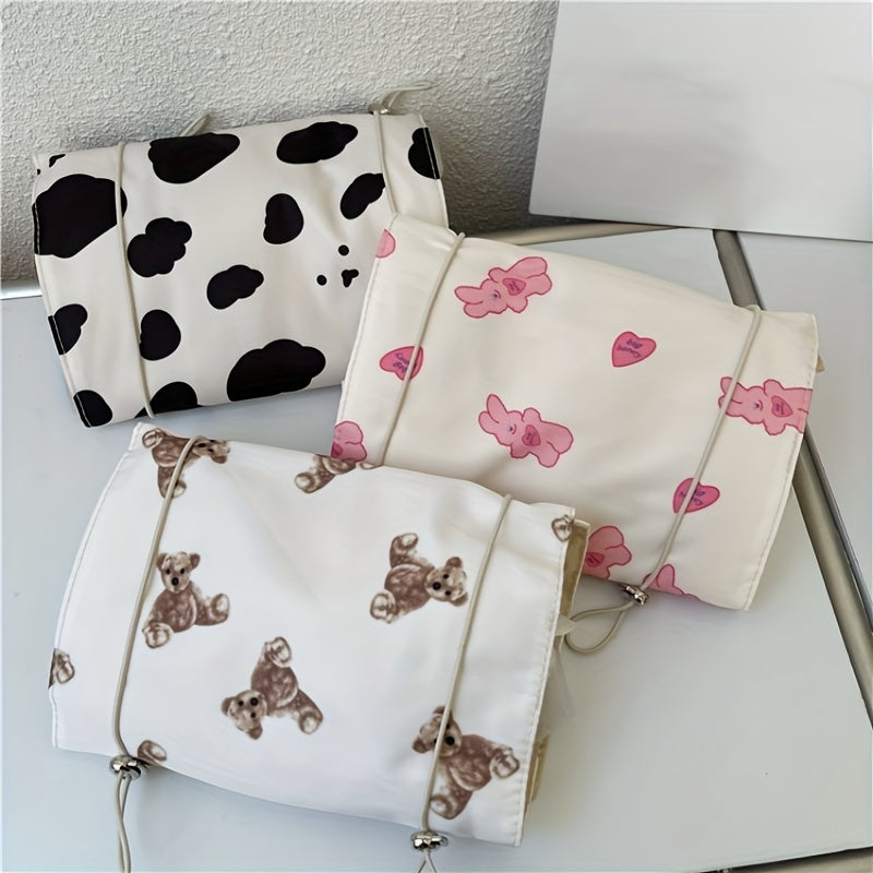 Portable 4-in-1 Roll Up Travel Toiletry Organizer with Cartoon Pattern