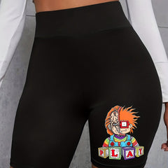 Casual Shorts Women's Plus Cartoon Figure Print High Rise Biker Shorts