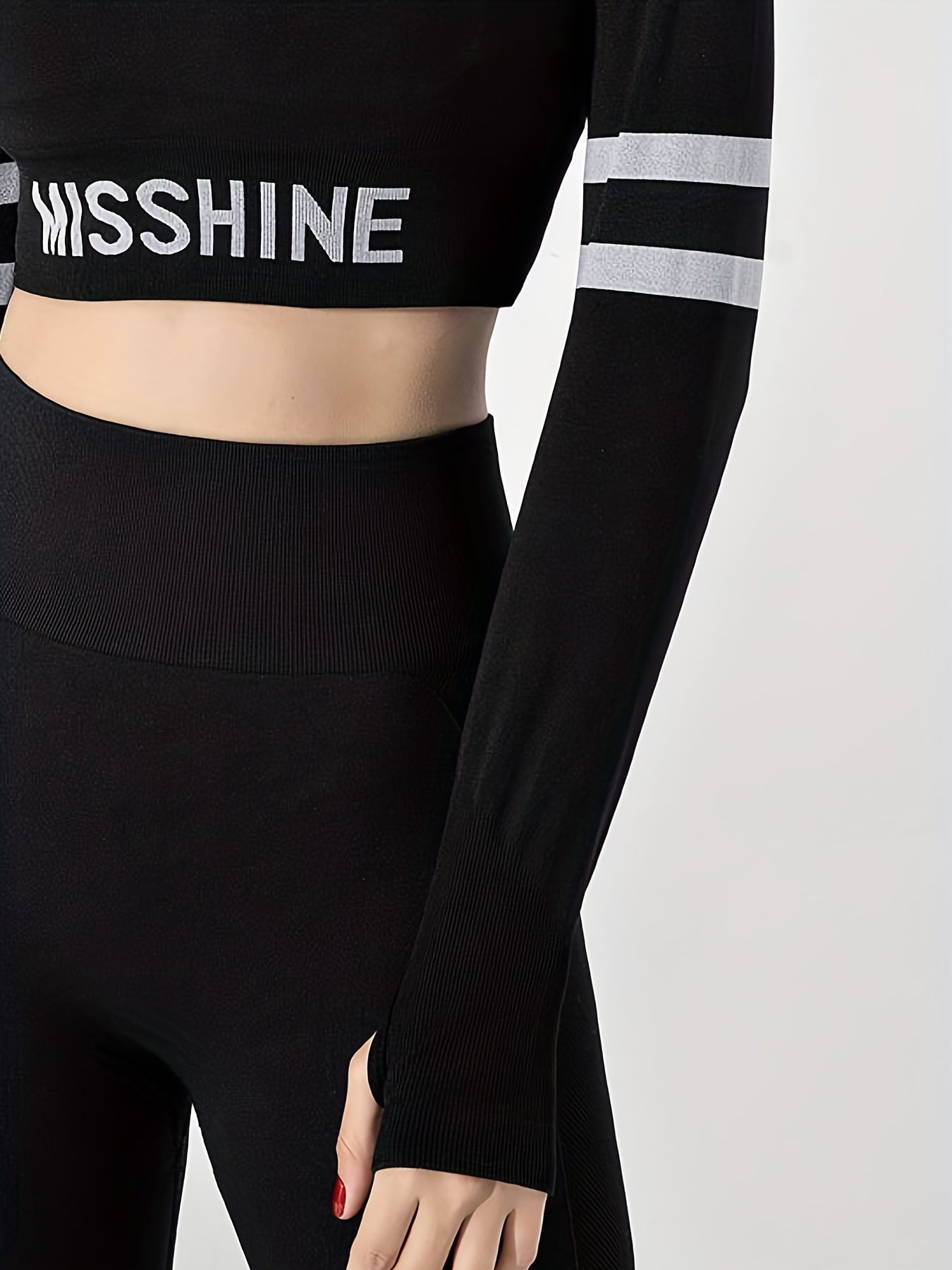 Stripe Pattern Tight Long Sleeve Top Fitness Yoga Running Top