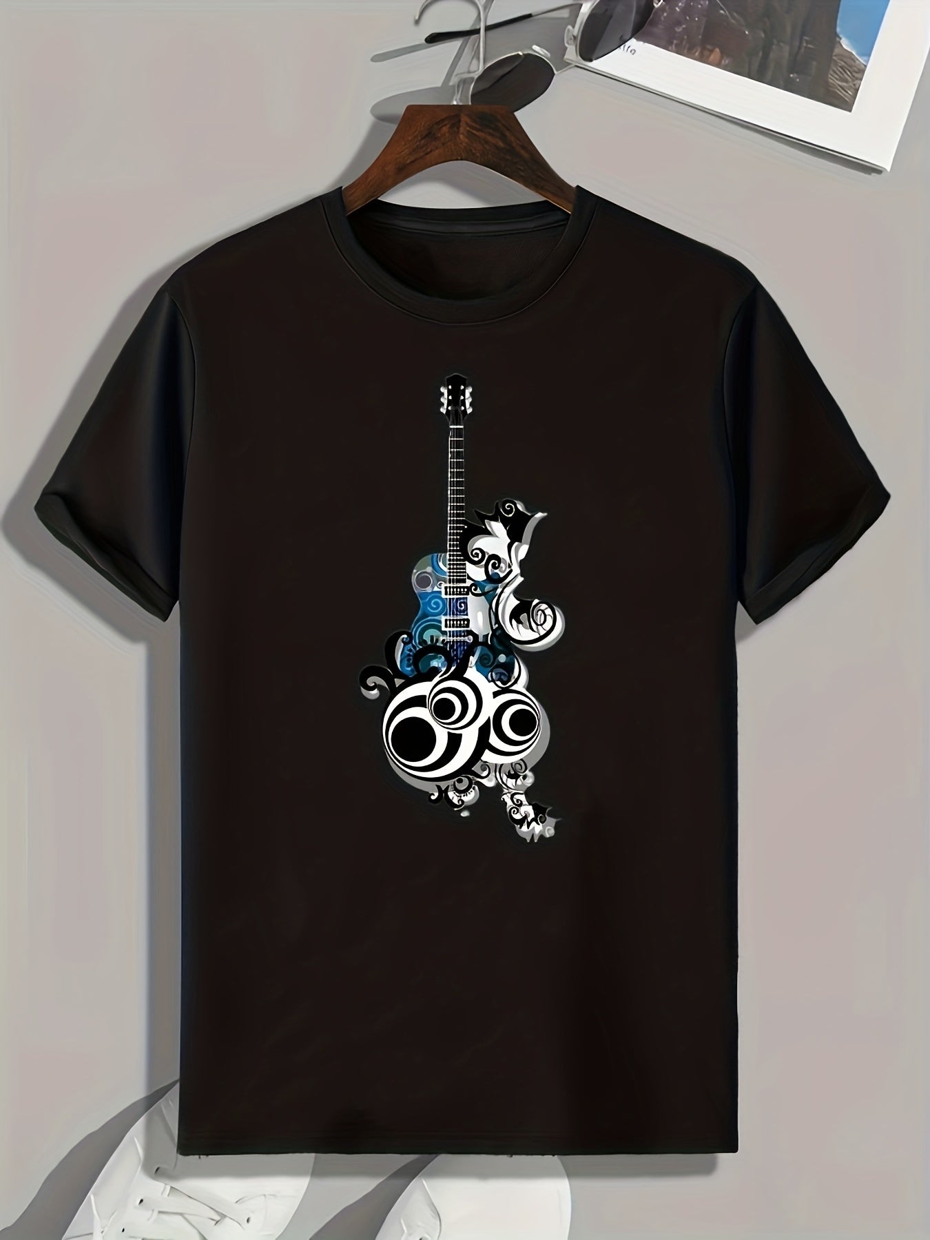 Guitar Print Men's Graphic T-shirt Summer Casual Tee